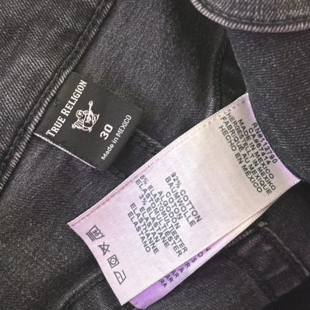 True Religion Relaxed Taper Jeans Mens 30 Black Whiskered Distressed Streetwear